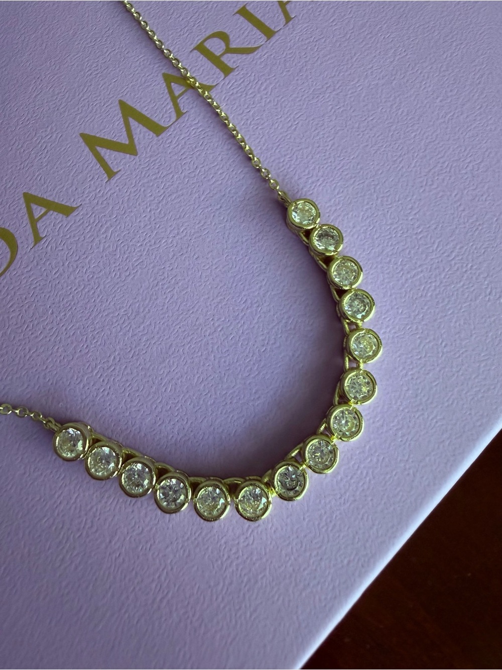 Melinda Maria Gold Bezel Tennis Necklace Crystal Adjustable Dainty - Picture 10 of 10